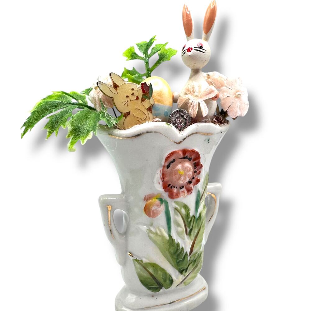 Dainty Vase Floral Sculpture - Easter Assemblage Holiday Decor